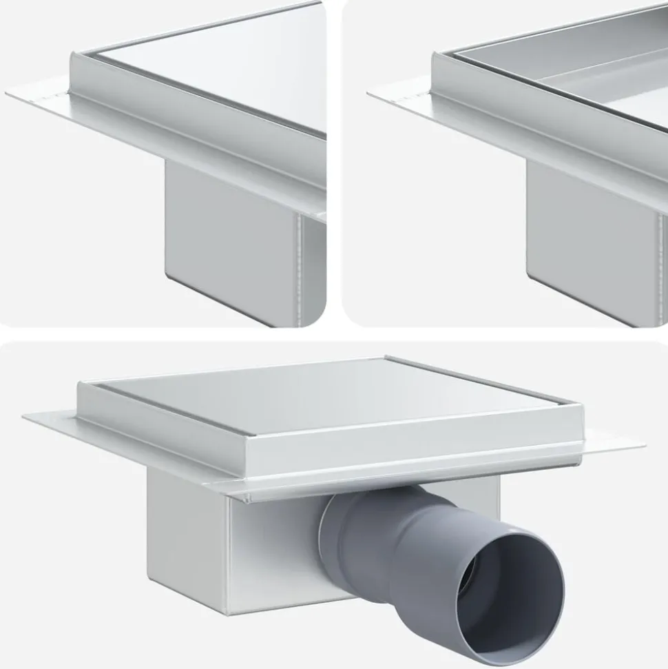 vidaXL 2 en 1 Drain de Douche Argenté 15 x 15 cm Acier Inox 304