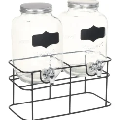 vidaXL 2 pcs Distributeurs de boissons avec support 2 x 4 L Verre