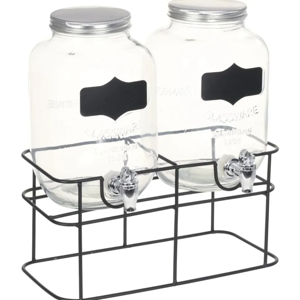 vidaXL 2 pcs Distributeurs de boissons avec support 2 x 4 L Verre