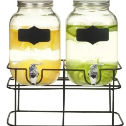 vidaXL 2 pcs Distributeurs de boissons avec support 2 x 4 L Verre