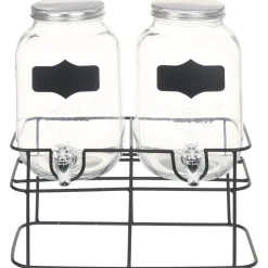 vidaXL 2 pcs Distributeurs de boissons avec support 2 x 4 L Verre