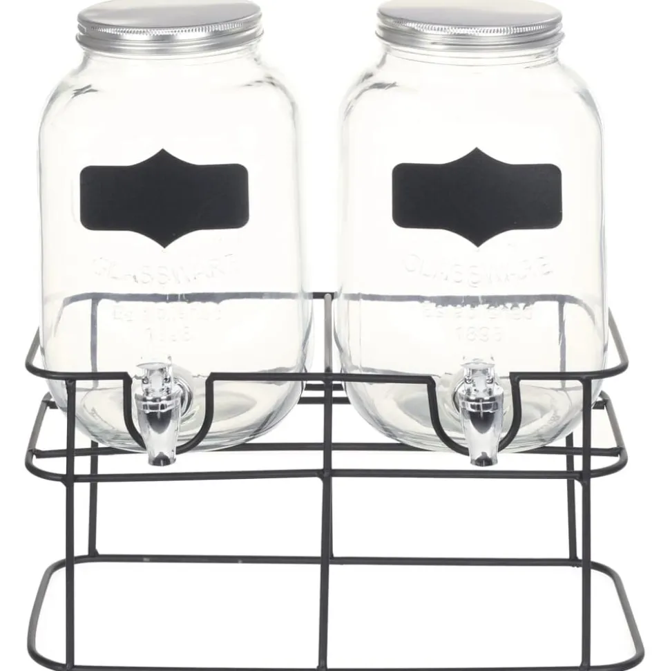 vidaXL 2 pcs Distributeurs de boissons avec support 2 x 4 L Verre
