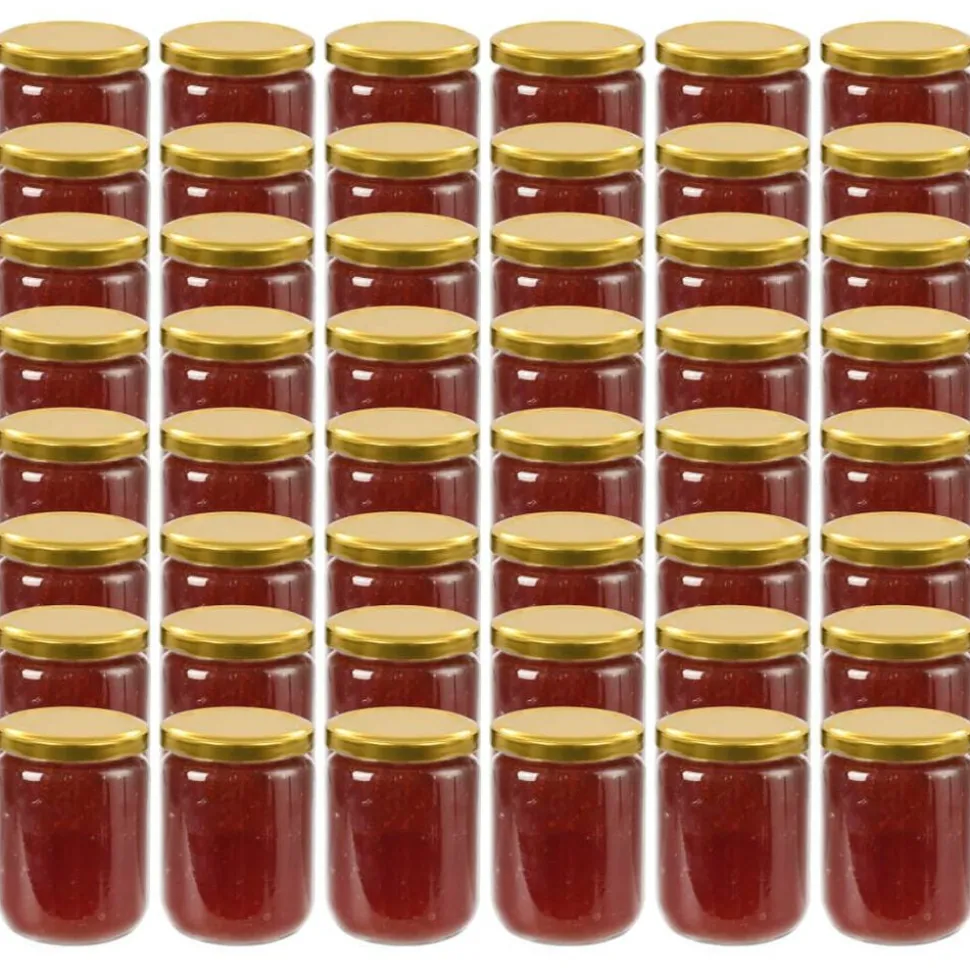 vidaXL 48 pcs Pots à confiture avec couvercle doré Verre 230 ml