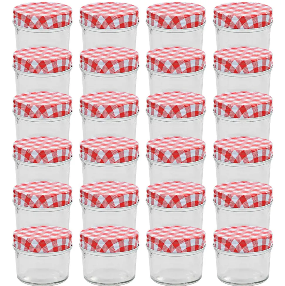 vidaXL 24 pcs Pots à confiture Couvercles blanc et rouge Verre 110 ml