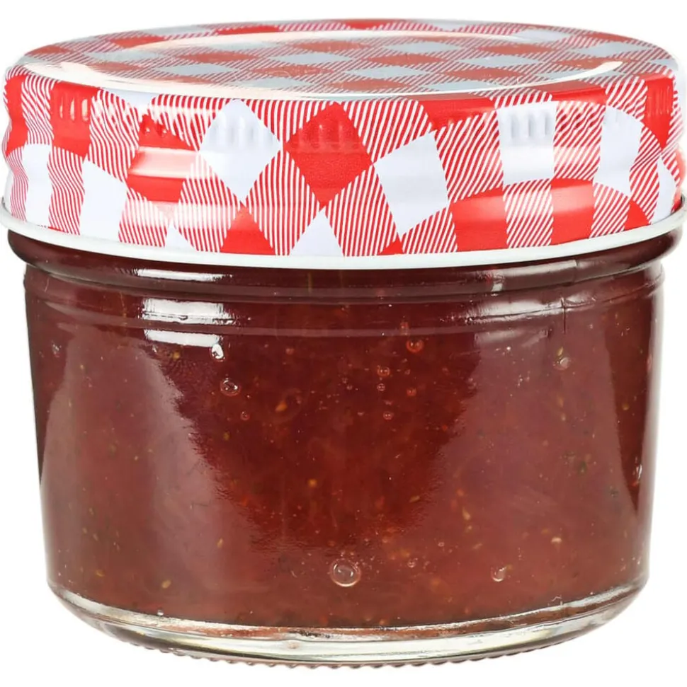 vidaXL 24 pcs Pots à confiture Couvercles blanc et rouge Verre 110 ml