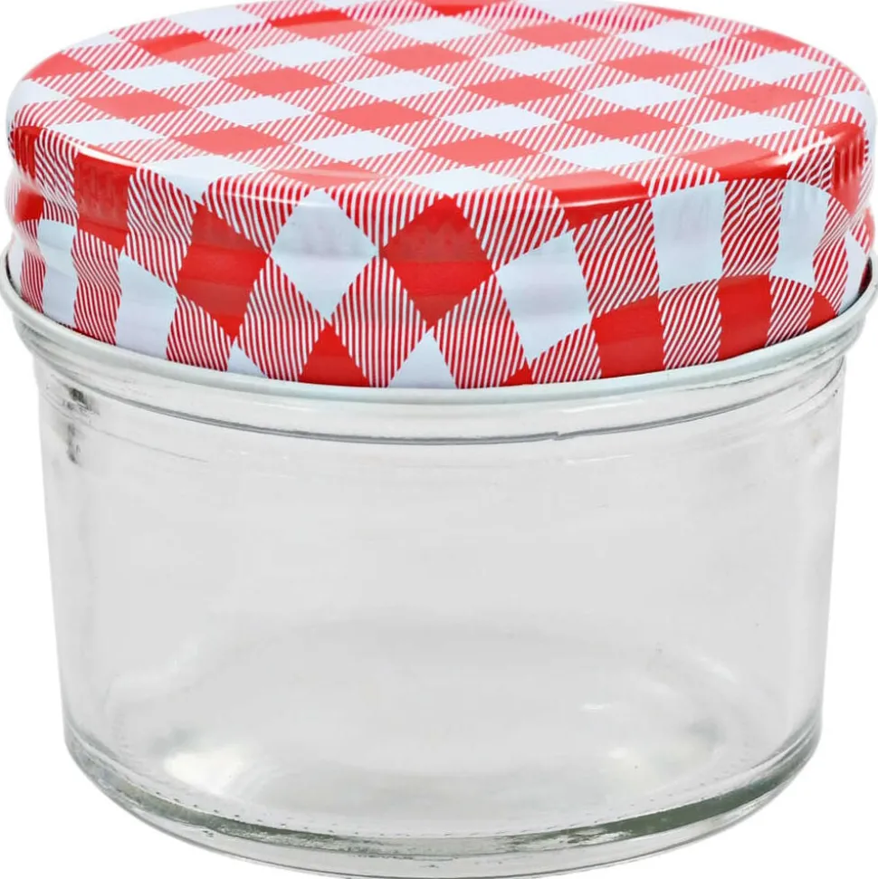 vidaXL 24 pcs Pots à confiture Couvercles blanc et rouge Verre 110 ml