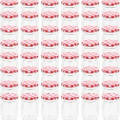 vidaXL 48 pcs Pots à confiture Couvercle blanc et rouge Verre 230 ml