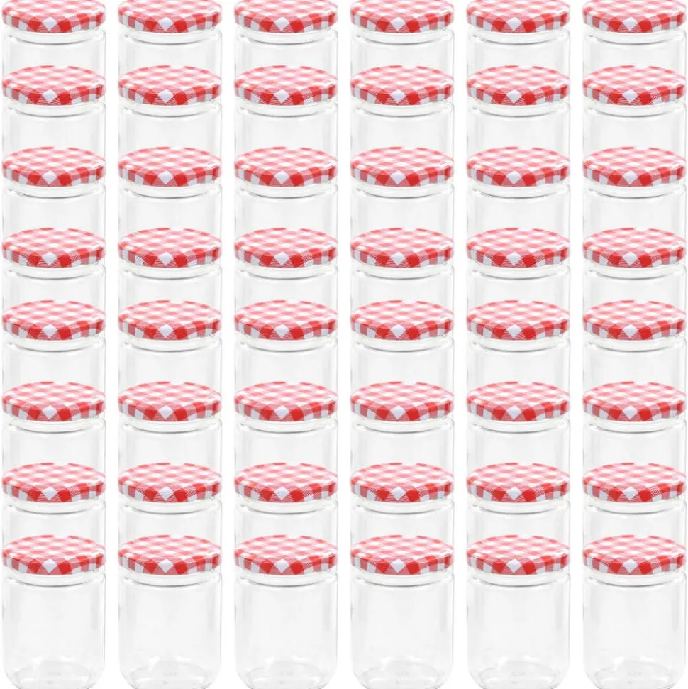 vidaXL 48 pcs Pots à confiture Couvercle blanc et rouge Verre 230 ml