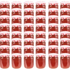 vidaXL 48 pcs Pots à confiture Couvercle blanc et rouge Verre 230 ml