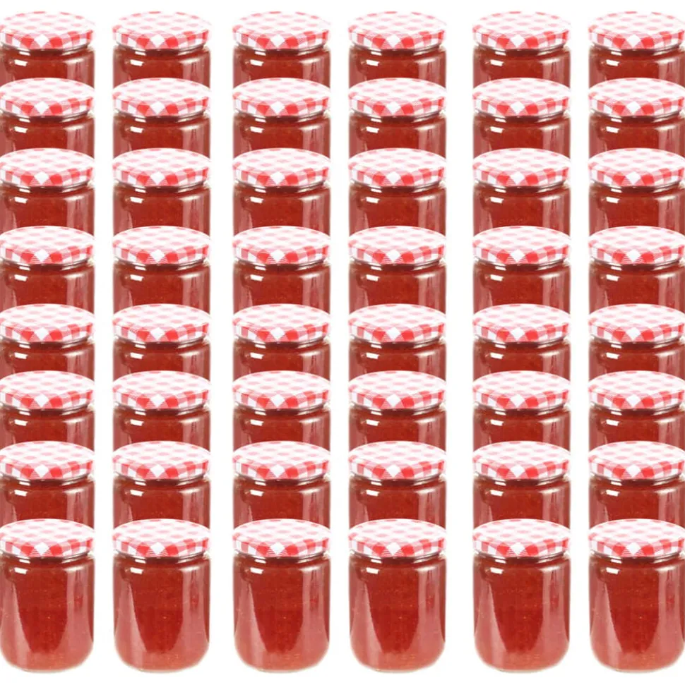 vidaXL 48 pcs Pots à confiture Couvercle blanc et rouge Verre 230 ml