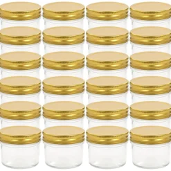 vidaXL 24 pcs Pots à confiture avec couvercles dorés Verre 110 ml
