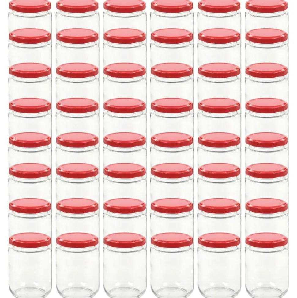 vidaXL 48 pcs Pots à confiture avec couvercle rouge Verre 230 ml