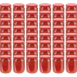 vidaXL 48 pcs Pots à confiture avec couvercle rouge Verre 230 ml