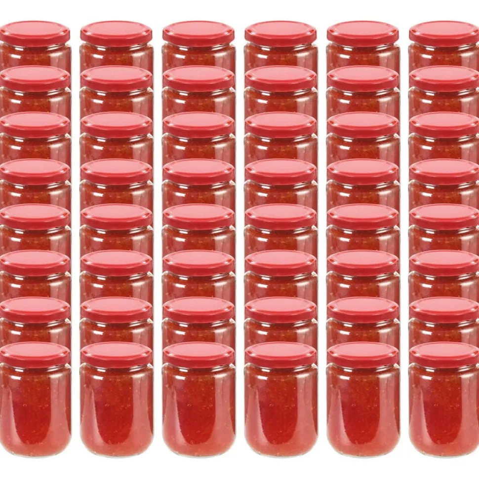 vidaXL 48 pcs Pots à confiture avec couvercle rouge Verre 230 ml