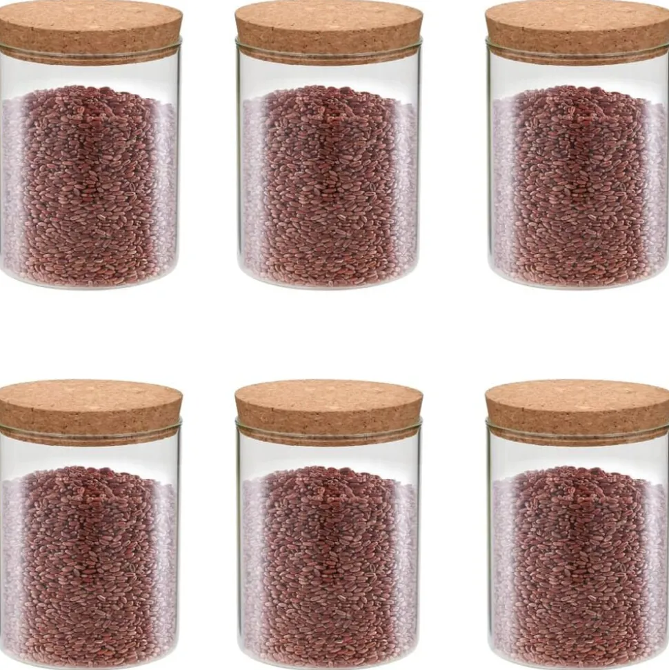 vidaXL 6 pcs Pots de conservation en verre et couvercle en liège 650ml