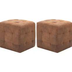 vidaXL 2 pcs Poufs Marron 30 x 30 x 30 cm Similicuir daim
