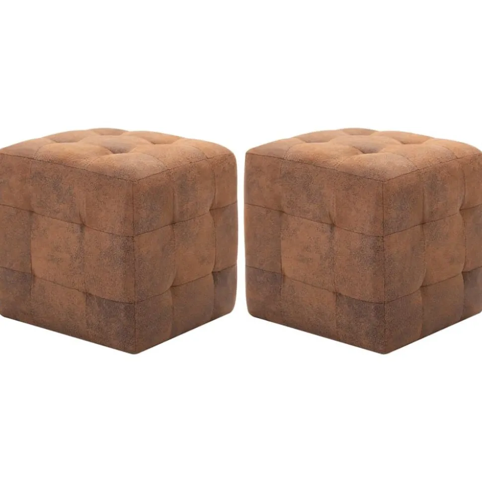 vidaXL 2 pcs Poufs Marron 30 x 30 x 30 cm Similicuir daim
