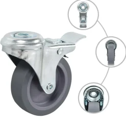 vidaXL 4 pcs Roulettes pivotantes à trou de boulon à double frein 75mm