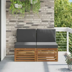 vidaXL 2 Pièce Sofa de milieu extérieur Bois d'Acacia Massif Naturel