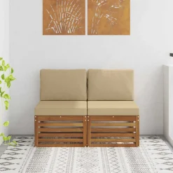 vidaXL 2 Pièce Sofa de milieu extérieur Bois d'Acacia Massif Naturel