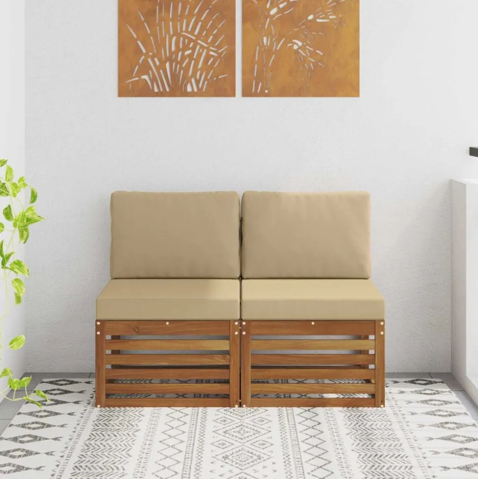 vidaXL 2 Pièce Sofa de milieu extérieur Bois d'Acacia Massif Naturel