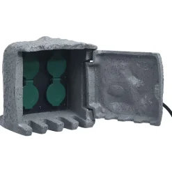 vidaXL 4 prises de jardin imperméables Résine tressée Gris