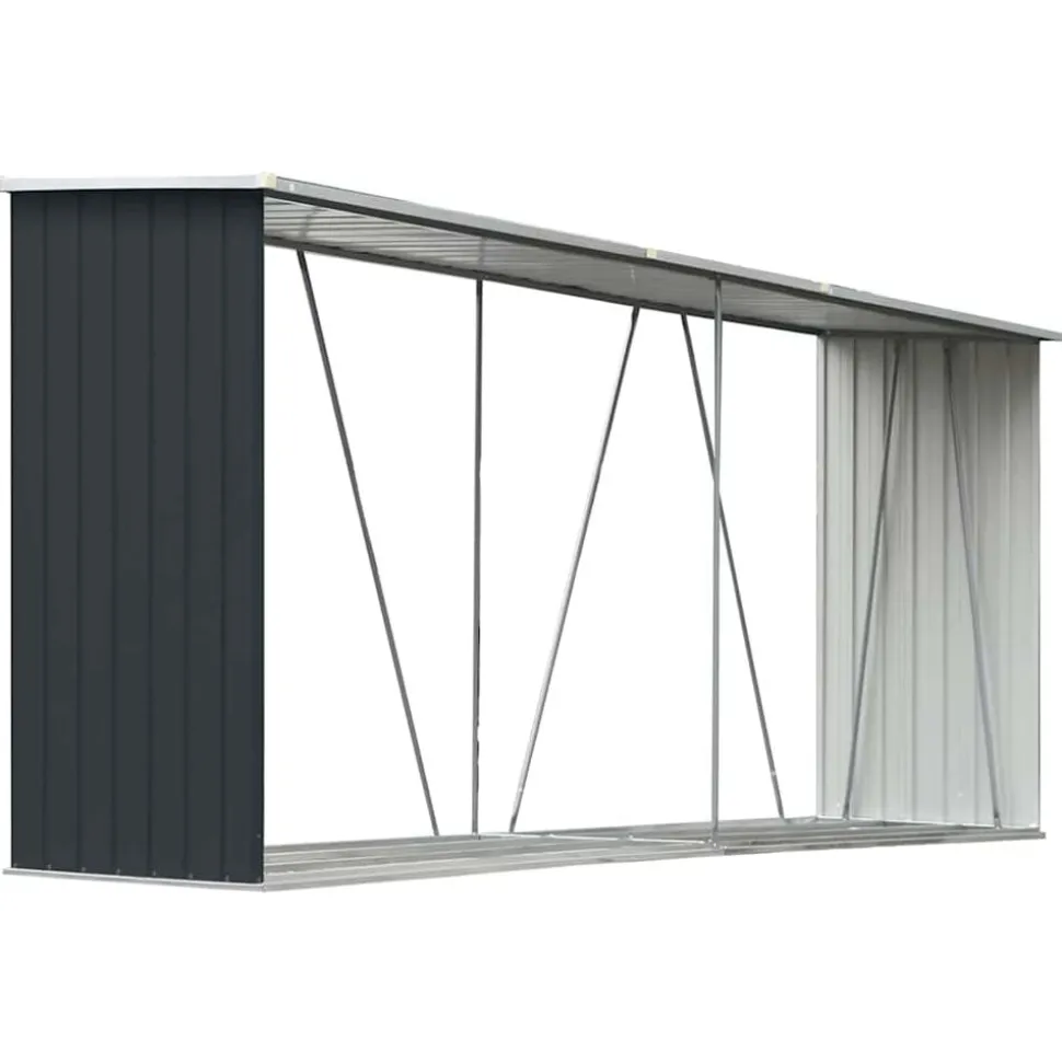 vidaXL Abri de stockage à bois Acier galvanisé 330x84x152cm Anthracite