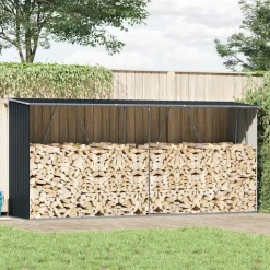 vidaXL Abri de stockage à bois Acier galvanisé 330x84x152cm Anthracite