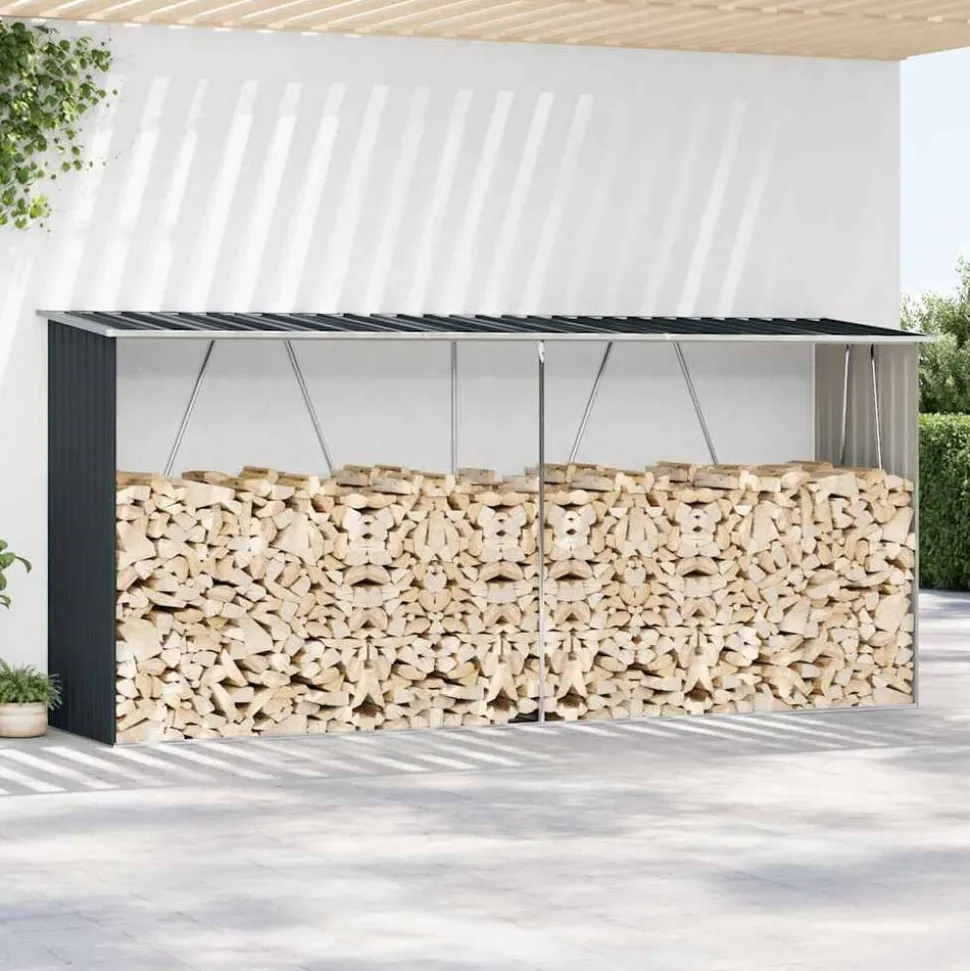 vidaXL Abri de stockage à bois Acier galvanisé 330x84x152cm Anthracite
