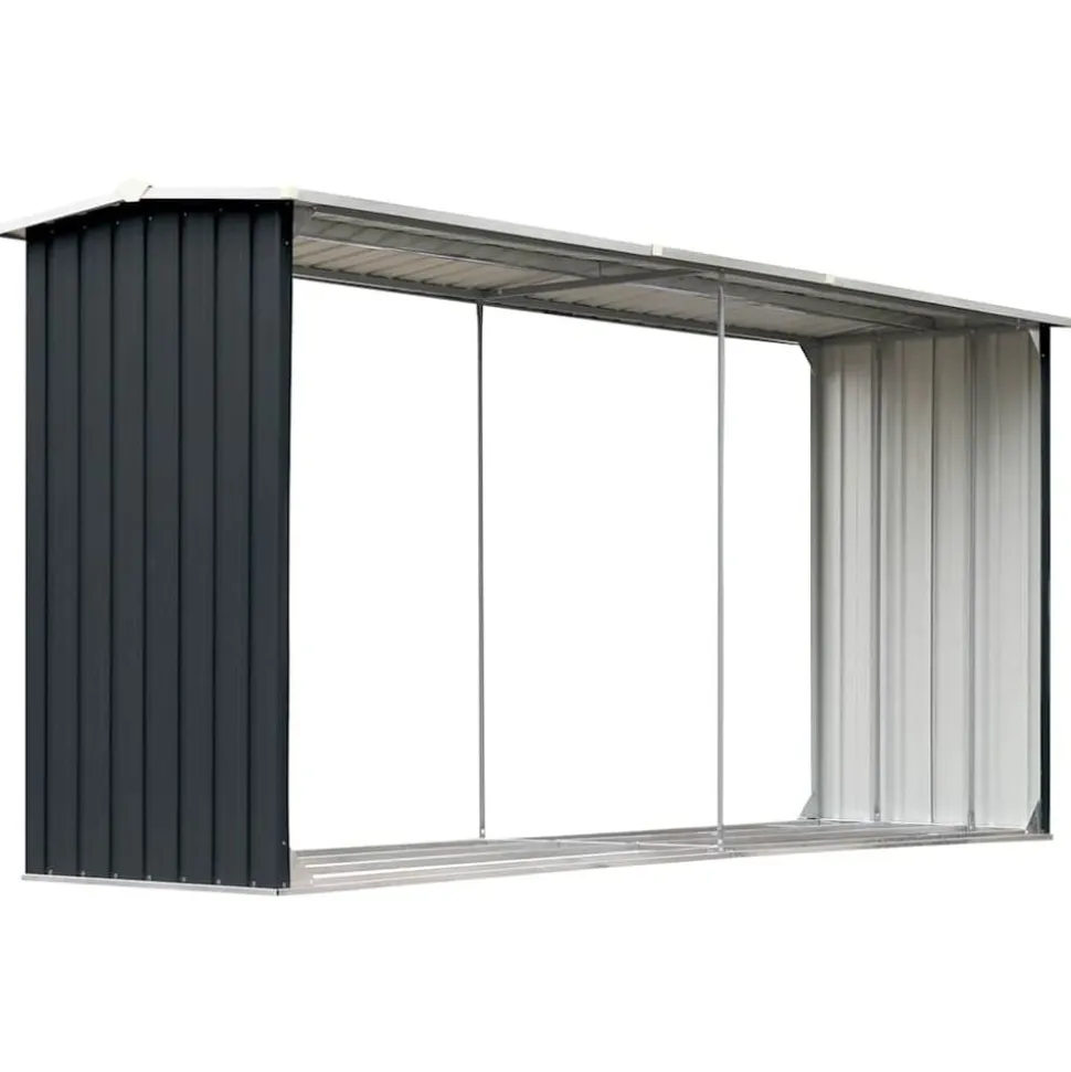 vidaXL Abri de stockage à bois Acier galvanisé 330x92x153cm Anthracite