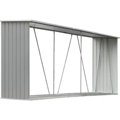 vidaXL Abri de stockage de bois Acier galvanisé 330x84x152 cm Gris