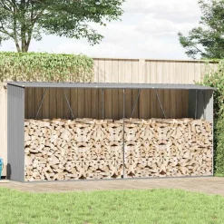 vidaXL Abri de stockage de bois Acier galvanisé 330x84x152 cm Gris
