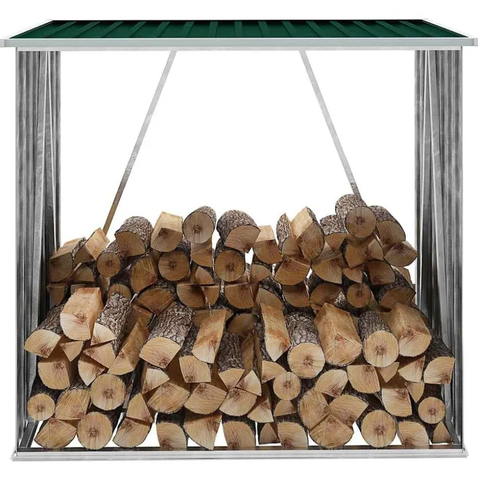 vidaXL Abri de stockage de bois Acier galvanisé 163x83x154 cm Vert