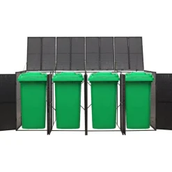 vidaXL Abri pour poubelle quadruple Noir 274x80x117 cm Résine tressée