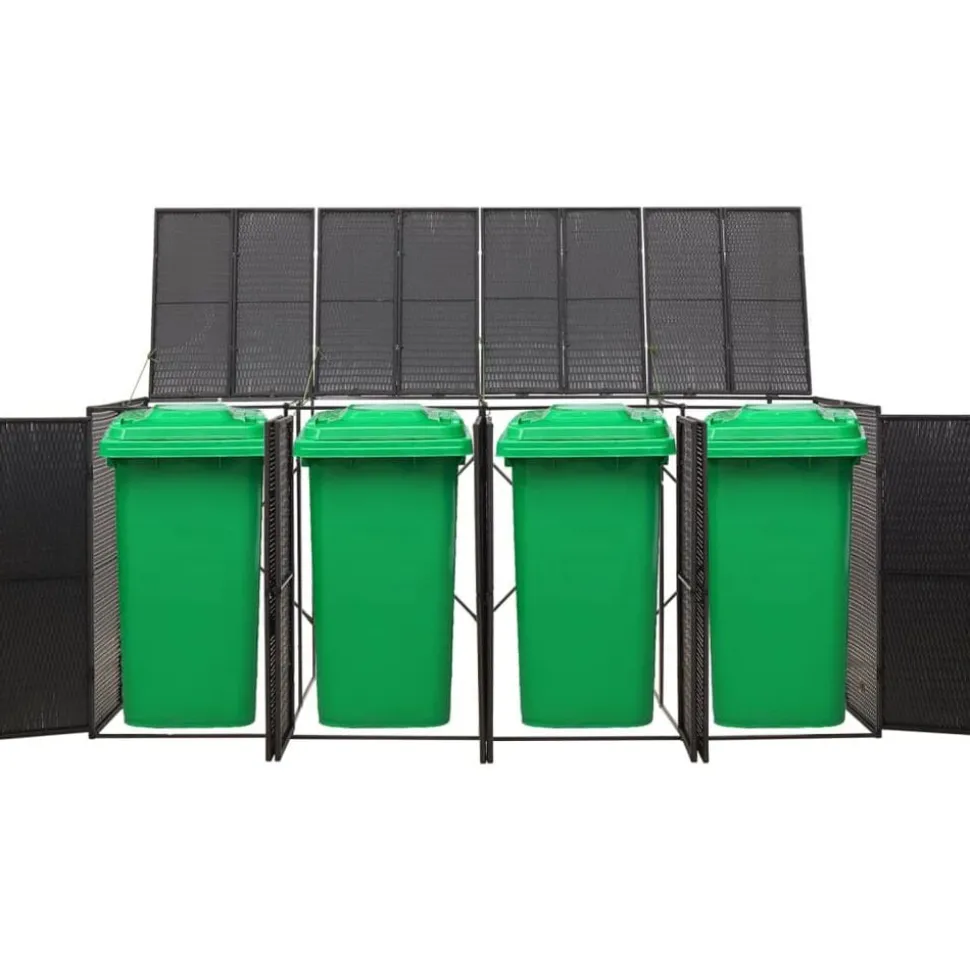 vidaXL Abri pour poubelle quadruple Noir 274x80x117 cm Résine tressée