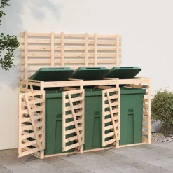 vidaXL Abri pour poubelle triple sur roulettes bois massif de pin