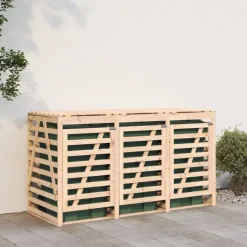 vidaXL Abri pour poubelle triple sur roulettes bois massif de pin