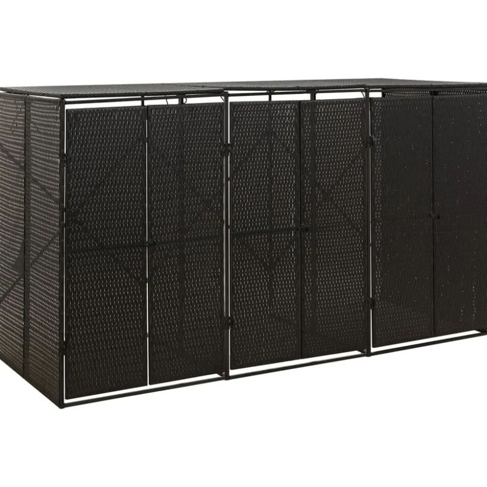 vidaXL Abri pour poubelle triple Noir 207x80x117 cm Résine tressée