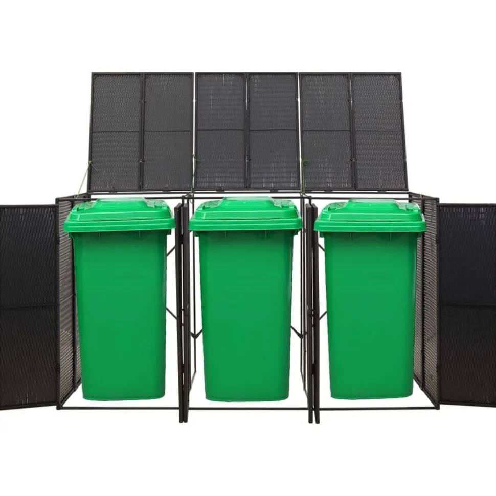 vidaXL Abri pour poubelle triple Noir 207x80x117 cm Résine tressée