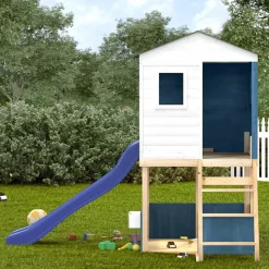 vidaXL Aire de jeux d'extérieur blanc et bleu bois massif de sapin