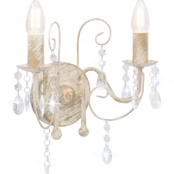vidaXL Applique murale à perles Blanc antique 2 ampoules E14