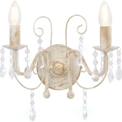 vidaXL Applique murale à perles Blanc antique 2 ampoules E14