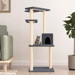 vidaXL Arbre à chat avec griffoirs en sisal gris foncé 123 cm