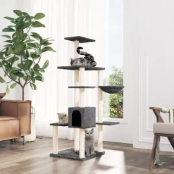 vidaXL Arbre à chat avec griffoirs en sisal Gris foncé 142 cm
