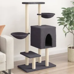 vidaXL Arbre à chat avec griffoirs en sisal gris foncé 117 cm