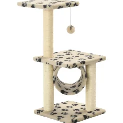 vidaXL Arbre à chat avec griffoirs en sisal 65 cm Beige Motif pattes