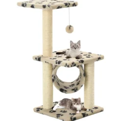 vidaXL Arbre à chat avec griffoirs en sisal 65 cm Beige Motif pattes