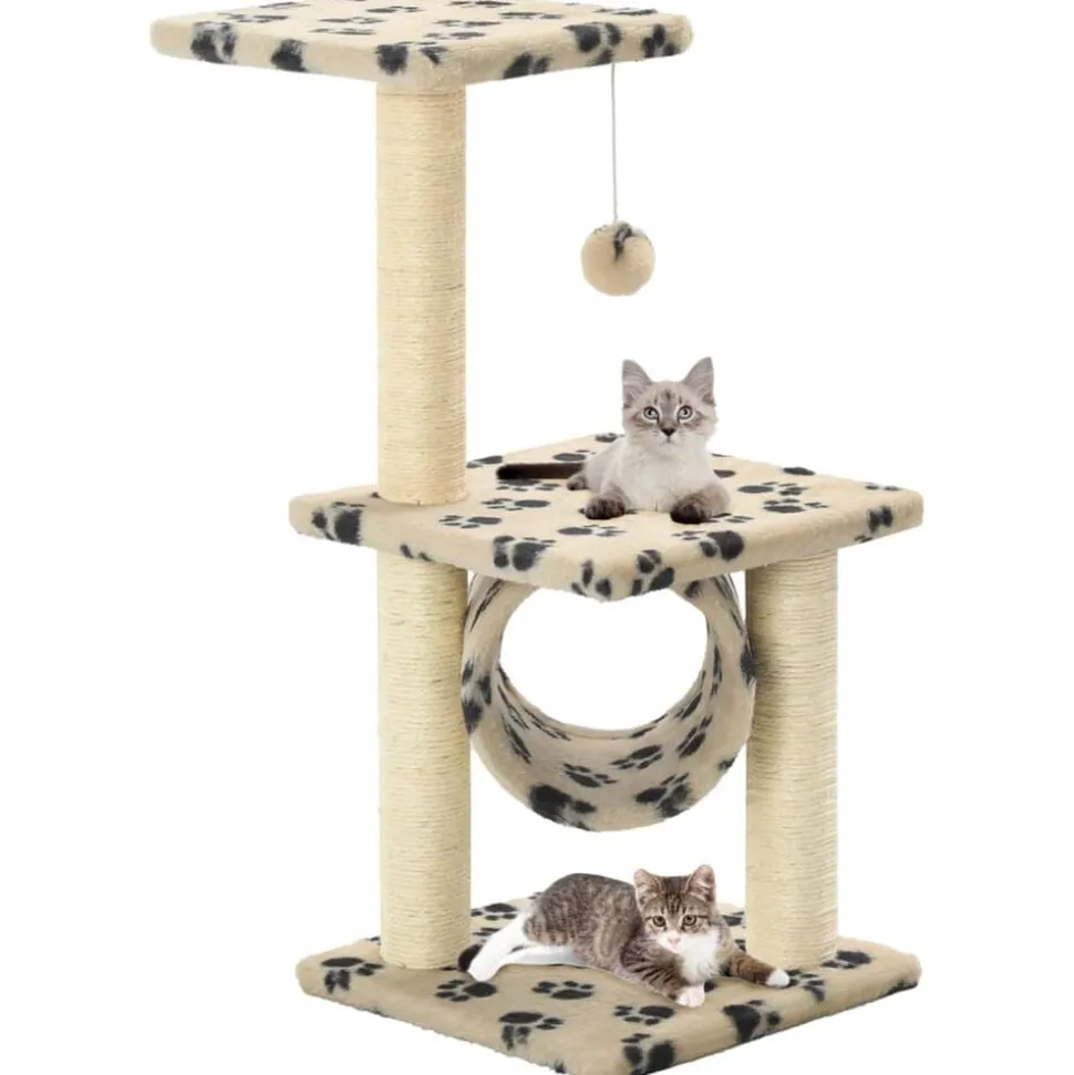 vidaXL Arbre à chat avec griffoirs en sisal 65 cm Beige Motif pattes