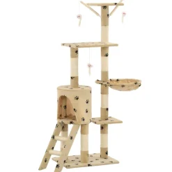 vidaXL Arbre à chat avec griffoir en sisal 138cm Beige Motif de pattes