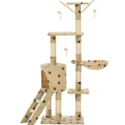 vidaXL Arbre à chat avec griffoir en sisal 138cm Beige Motif de pattes